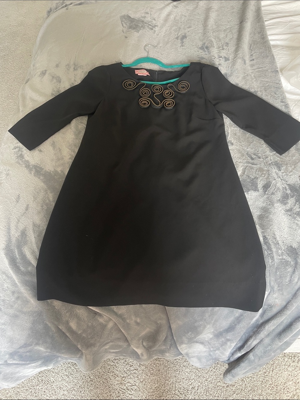 Phoebe Couture Black Long-Sleeve A-Line Dress with Rosette Accents
